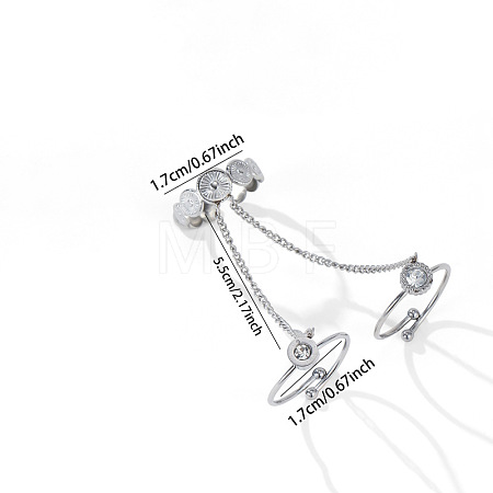 304 Stainless Steel & Crystal Rhinestone Chain Connected Multi Cuff Open Rings WG63793-02-1
