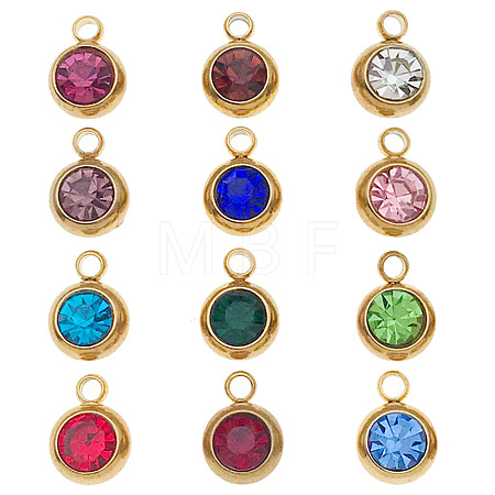 Birthstone 201 Stainless Steel Rhinestone Charms STAS-G368-01G-1