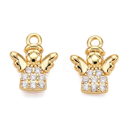Brass Micro Pave Clear Cubic Zirconia Charms KK-T073-15G-1