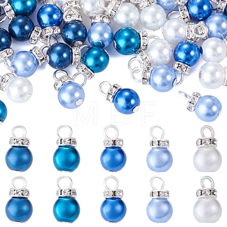 70Pcs 5 Colors Glass Pearl Pendants PALLOY-TAC0321-1
