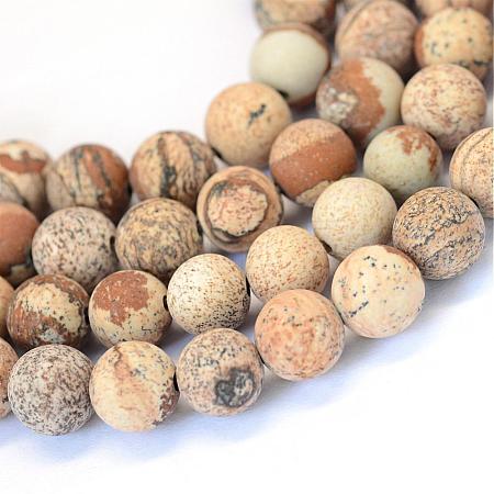Frosted Natural Picture Jasper Round Bead Strands G-E334-8mm-26-1