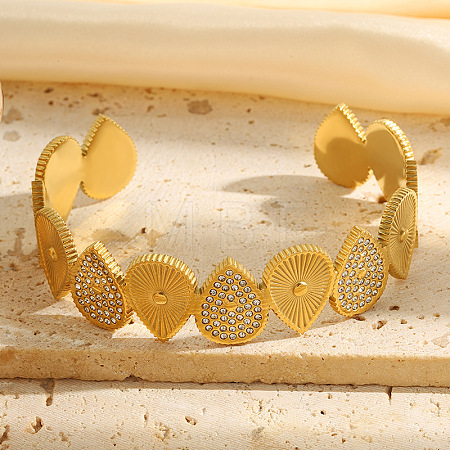304 Stainless Steel & Crystal Rhinestone Cuff Bangles WG37505-01-1