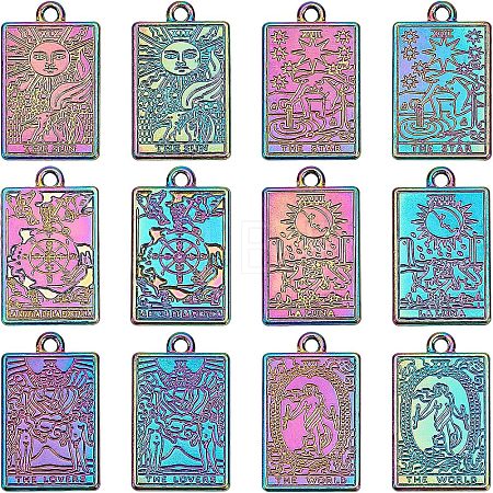 12Pcs 6 Style Rack Plating Rainbow Color Alloy Pendants FIND-CA0004-52-1