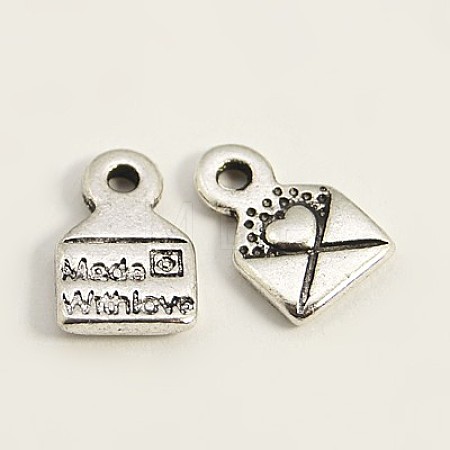 Tibetan Style Alloy Envelope Carved Heart and Word Made with Love Charms for Gift Making LF0643Y-1