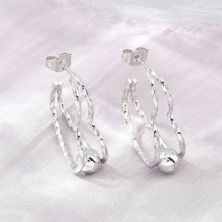 304 Stainless Steel Textured Wavy Wire Heart Shape Stud Earrings for Women SA-CBAB549-06P-1