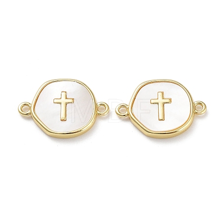 Rack Plating Brass Pave Shell Connector Charms KK-Z036-08G-1