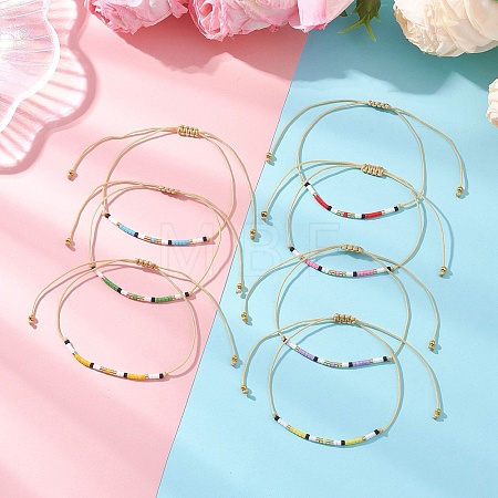 7Pcs 7 Colors Bohemian Adjustable Cylinder Glass Seed Beads Braided Bead Bracelets Set for Women BJEW-MZ00289-1