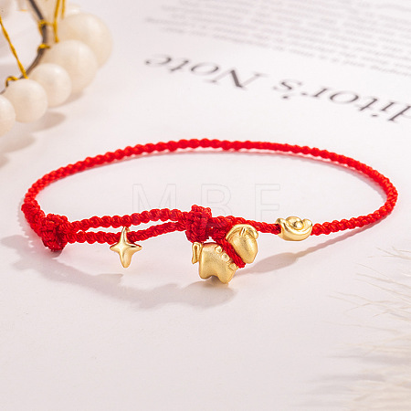 Brass Horse Charm Adjustable Braided Cotton Cord Bracelet for Women WG3613E-02-1