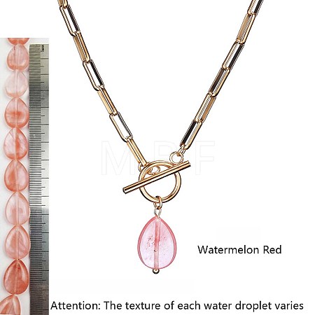 Cherry Quartz Glass Pendant 304 Stainless Steel Paperclip Chain OT Necklaces for Women WG5218A-09-1