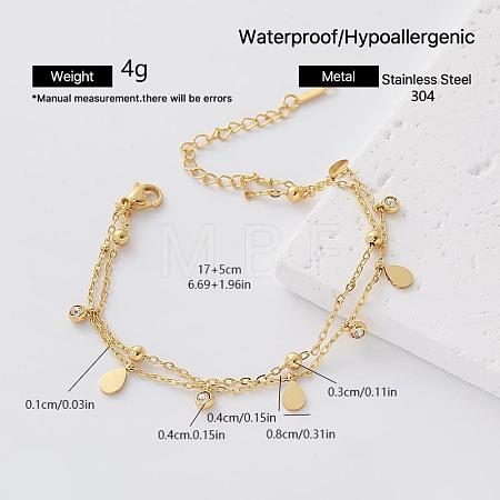 304 Stainless Steel Pave Clear Cubic Zirconia Charm 2-Strand Bracelets for Women VY6048-6-1