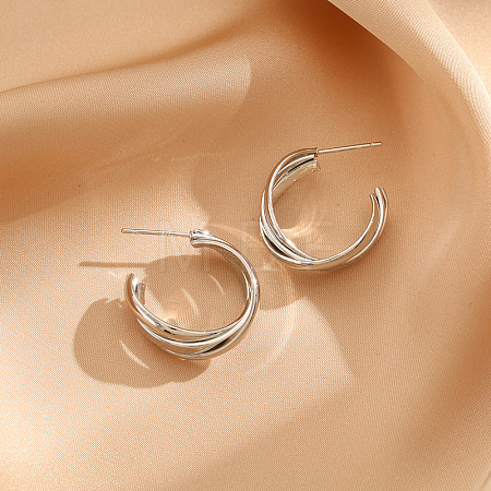 Non-Tarnish 304 Stainless Steel Twists Half Hoop Earrings KE6897-2-1