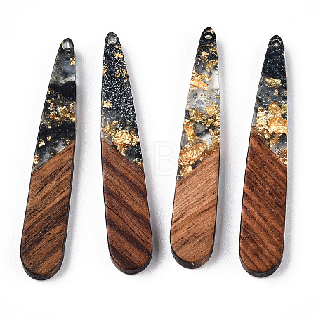 Transparent Resin & Walnut Wood Pendants RESI-N039-69C-1