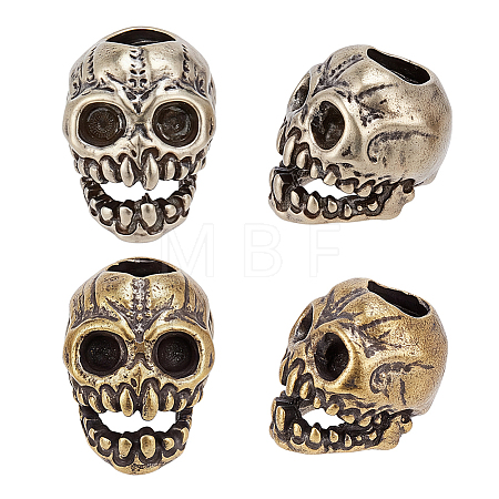 4Pcs 2 Colors Skull Brass European Beads KK-OC0001-84-1