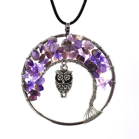 Natural Amethyst Chips Tree of Life Pendant Necklaces FIND-PW0027-01B-07-1