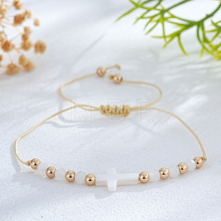 Adjustable Glass & Brass Beads Braided Bead Bracelets KF3798-12-1