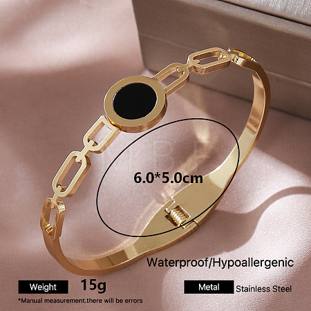 304 Stainless Steel Black Enamel Hinged Cuff Bangles for Women PG1095-3-1