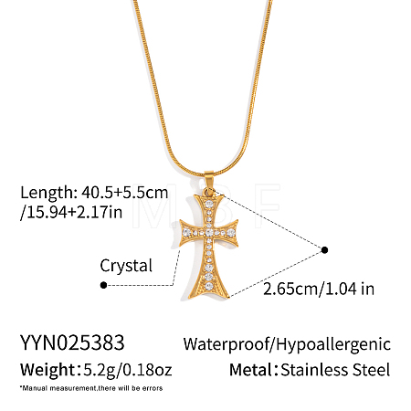 Fashion 304 Stainless Steel Crystal Rhinestone Cross Pendant Round Snake Chain Necklaces for Women XF9341-1-1