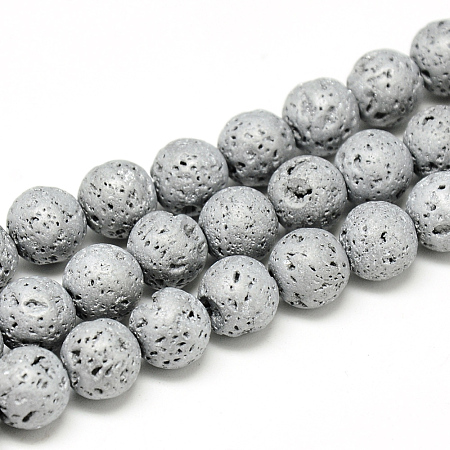 Electroplated Natural Lava Rock Beads Strands X-G-T058-03I-4MM-1