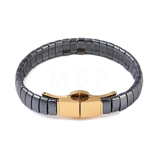 Ion Plating(IP) Synthetic Non-Magnetic Hematite Beaded Bracelets for Men BJEW-E102-01G-1