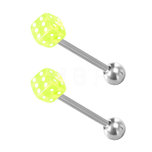 Dice 304 Stainless Steel & Acrylic Straight Barbell 15 Gauge Piercing Tongue Rings for Women Men WG4A39A-08-1