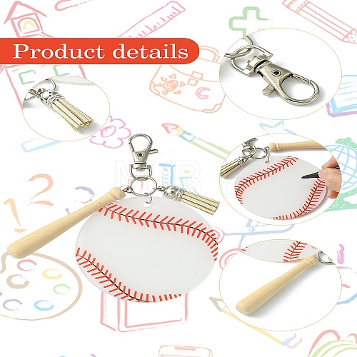 Baseball Acrylic & Wood Pendant Decorations HJEW-YW00012-01-1