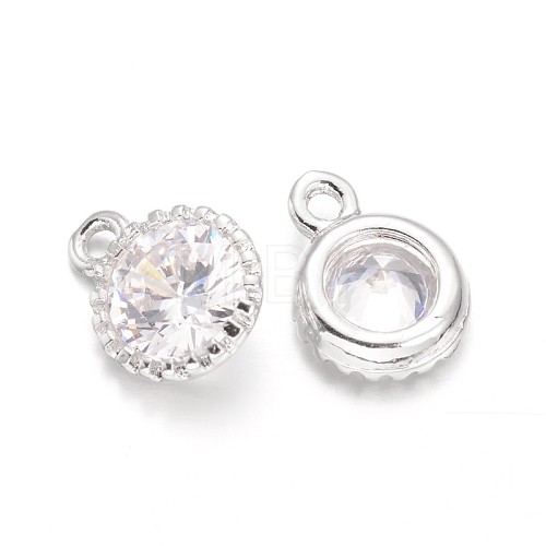 Flat Round Brass Cubic Zirconia Charms KK-L134-14P-1