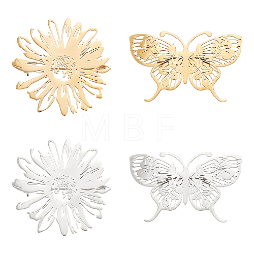 4Pcs 4 Style Butterfly & Flower Brooch JEWB-DC0001-01-1