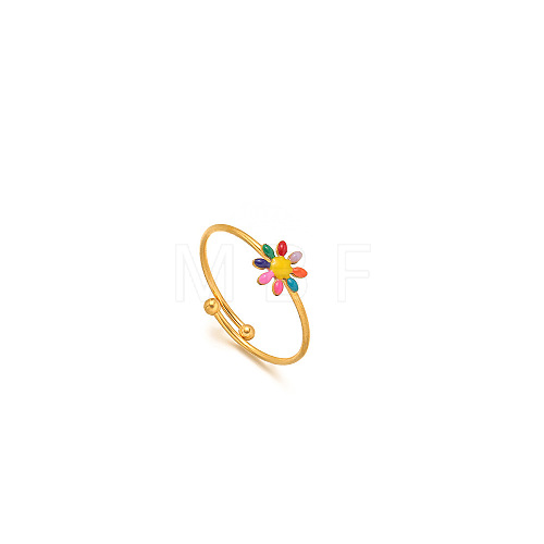 Daisy 304 Stainless Steel Enamel Open Cuff Rings for Women RJEW-M061-01G-06-1