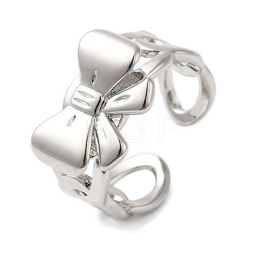 Bowknot Brass Open Cuff Rings for Women RJEW-B062-02P-1