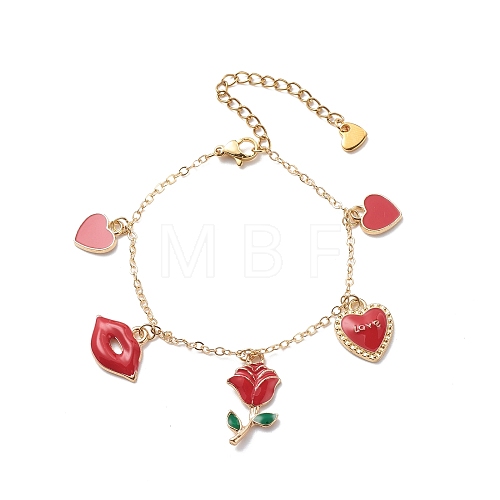Word Love Heart Lip Rose Alloy Enamel Charms Bracelet BJEW-JB08679-1