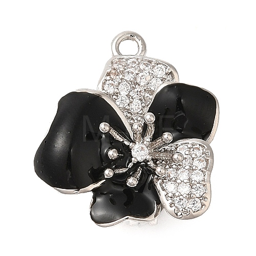 Brass Micro Pave Clear Cubic Zirconia with Black Enamel Fold Over Clasps KK-G505-23P-1