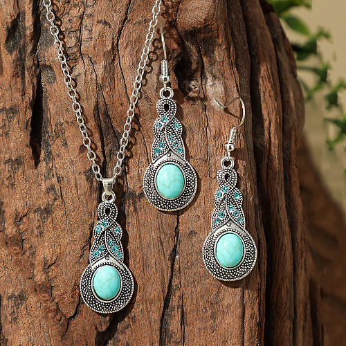 Bohemian Style Zinc Alloy & Synthetic Turquoise Pendant Necklaces & Dangle Earrings Sets WG40DB6-05-1