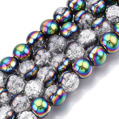 Electroplated Crackle Glass Beads Strands EGLA-N014-10mm-06-1