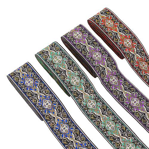 14M 4 Colors Ethnic Style Embroidery Polyester Ribbons OCOR-FG0001-48-1