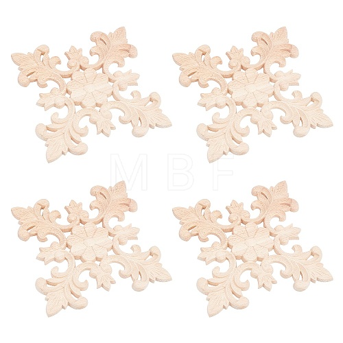 Natural Solid Wood Carved Onlay Applique Craft WOOD-WH0101-61-1