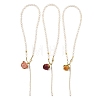 Brass Epoxy Resin Inner Dried Rose Flower Pendant Natural Pearl Beaded Lariat Necklaces NJEW-JN06674-2