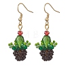 3D Cactus Potted Plant Glass Seed Beads Dangle Earrings EJEW-MZ00645-1