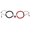 2Pcs Round Natural Black Agate & Red Jade Braided Bead Bracelets for Couple IJ5496-2-1