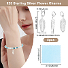 5Pcs 925 Sterling Silver Feather Charms with Jump Rings with 1Pc Double Sided Suede Fabric Silver Polishing Cloth FIND-BBC0015-94-2
