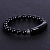 Natural Black Agate Curved Rectangle Beaded Stretch Bracelet PW-WG67660-03-1
