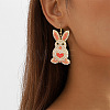 Easter Zinc Alloy & Plastic Imitation Pearl Rabbit Dangle Earrings FS-WG041E6-01-3