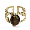 Oval Natural Tiger Eye Finger Rings RJEW-N046-05C-G-1