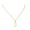 Natural Baroque Keshi Pearl Rectangle Pendant 304 Stainless Steel Cable Chain Necklaces for Women NJEW-JN06115-3
