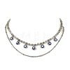 Alloy Enamel Blye Evil Eye Pendant Faceted Round Natural Labradorite Beaded 304 Stainless Steel Satellite Chain Double Layer Necklaces NJEW-JN06542-2