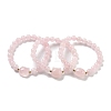 Round & Cat Head Natural Rose Quartz Beaded Stretch Bracelets for Women BJEW-K251-03C-1