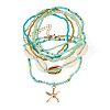 2 Bags Summer Beach Glass Seed Beaded & Natural Shell & Alloy Starfish Charm Anklet Sets AJEW-TA0003-69G-2
