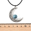 4Pcs 4 Colors Round Natural Dyed Green Jade & Heated Citrine & Hemimorphite & Moonstone Alloy Hollow Moon Pendant Black Waxed Cord Necklaces for Women NJEW-TA00262-5