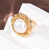 Adjustable Brass with ABS Plastic Pearl Cuff Rings RJEW-G368-07G-3