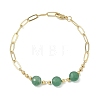 Natural Green Aventurine Faceted Flat Round Beaded Brass Paperclip Chain Bracelets GG-CBA37F5-02G-01-4