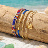 4Pcs 4 Styles Glass Seed Beads Multi-strand Braided Bead Bracelets & Brass Round Beads Stretch Bracelets & Heart 304 Stainless Steel Charm Bracelets & Brass Tube Braided Bracelets Set for Women VV5058-1-2